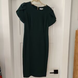 Calvin Klein Green Midi Sheath Dress with Crew Neck